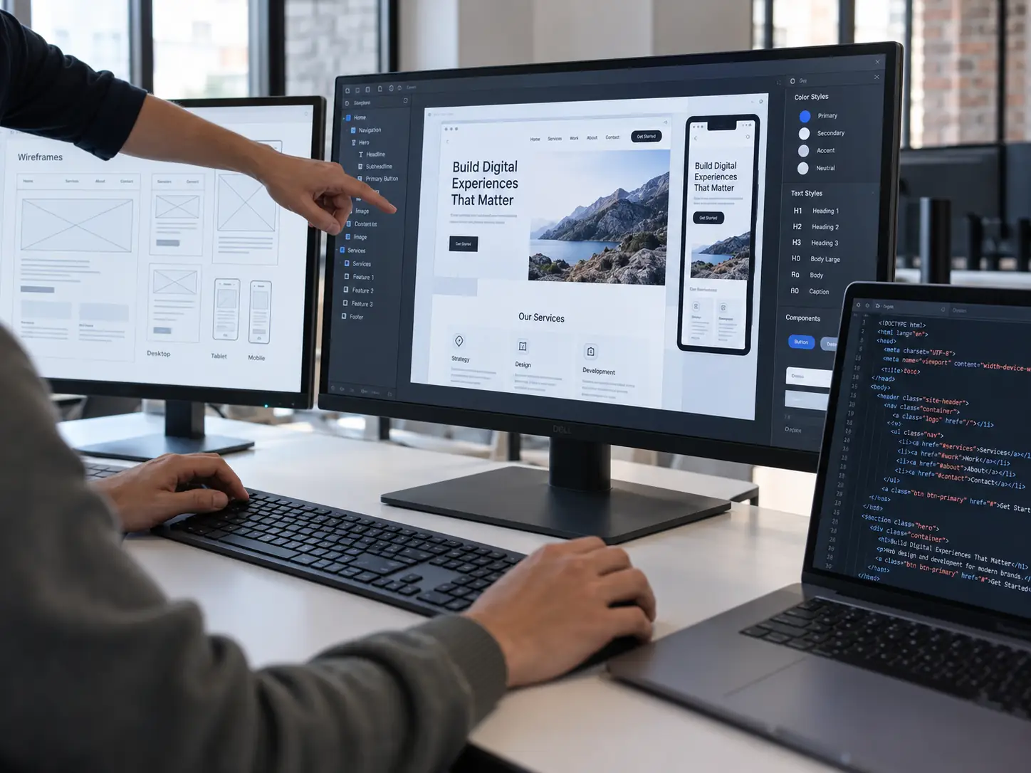 Desarrollo de un sitio web: diseño y código en pantalla
