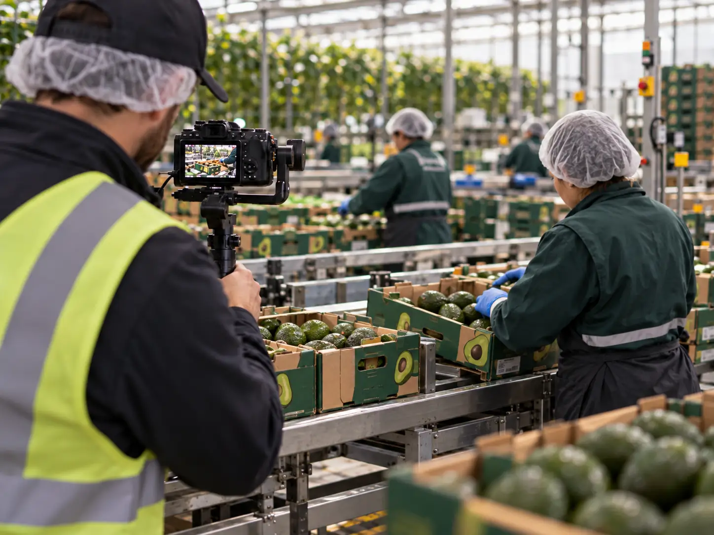 Grabación en la línea de empaque de una empresa agro